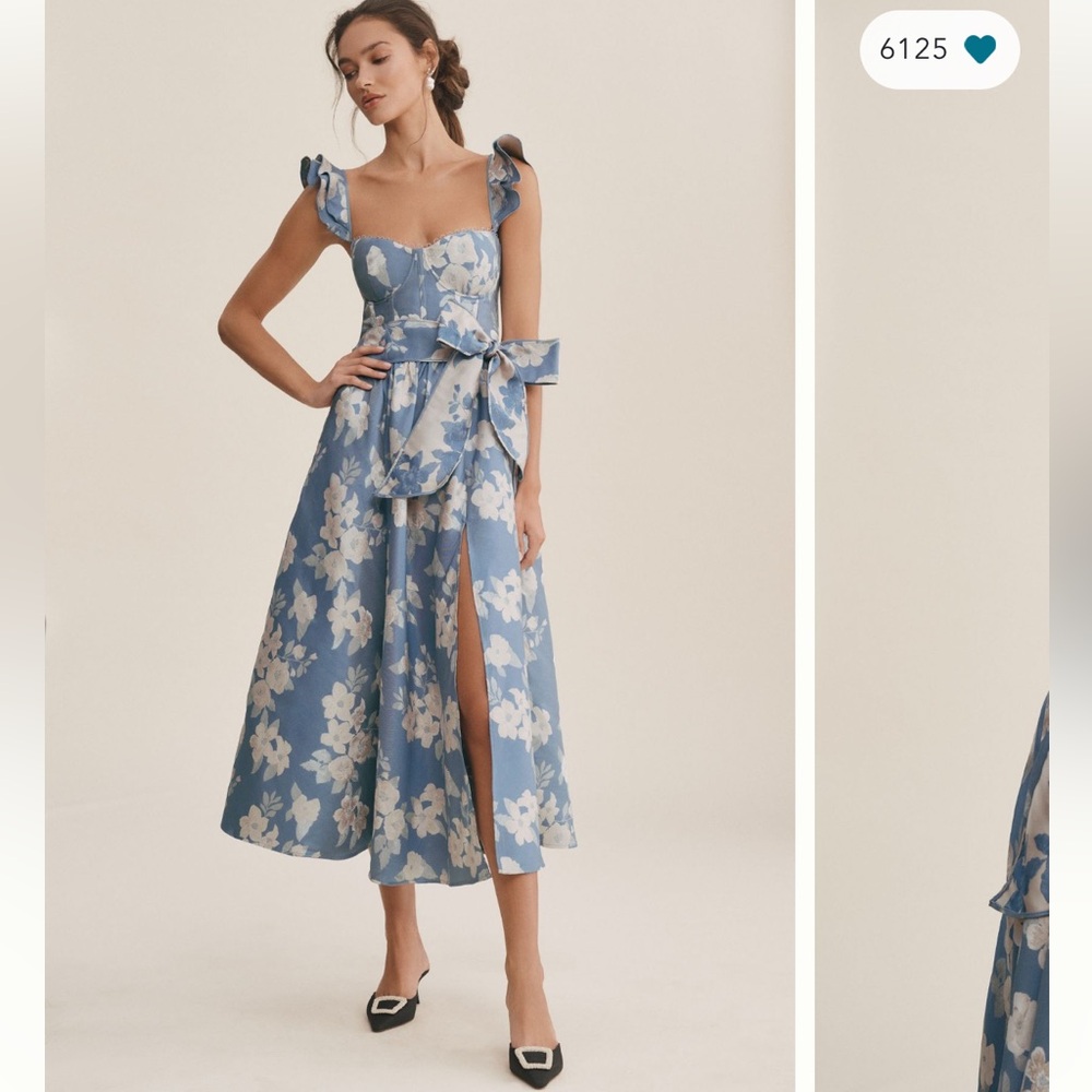 V. Chapman Sky Blue Floral Midi Dress